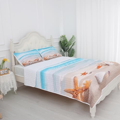 Blue Coastal Quilt Set Twin 2 Pieces Microfiber