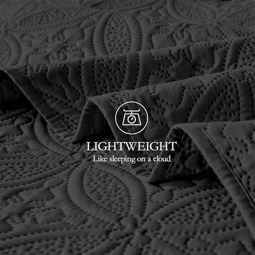 WURUIBO KingCal King Quilt Set Black Microfiber