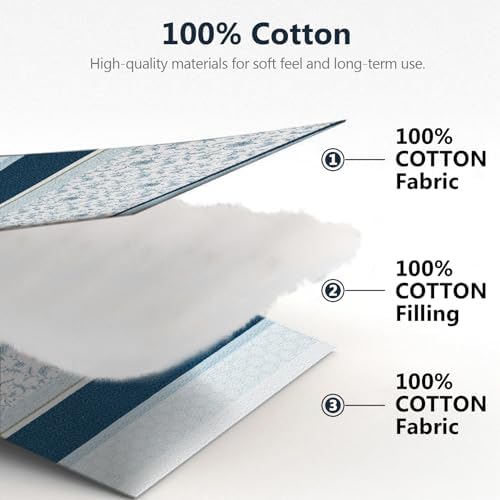 DUOHONG 100 Cotton King Quilt Set 3pcs Navy Blue White