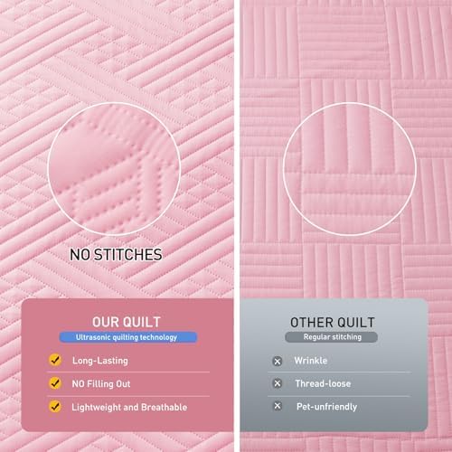 Lavsiry Pink Striped Quilt Set for California King Bed