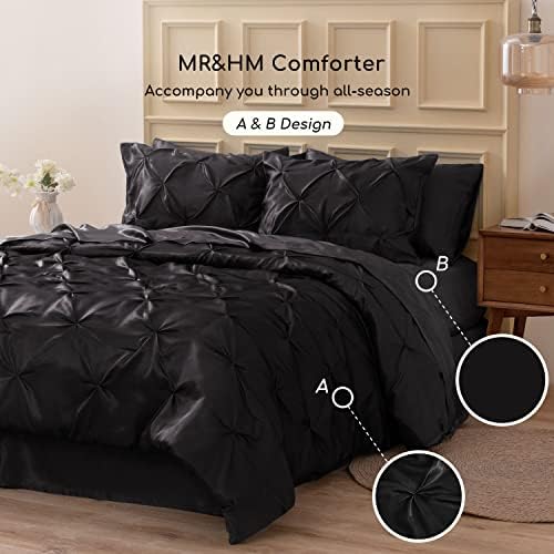 MRHM Satin Comforter Set Twin XL 5 Piece Black