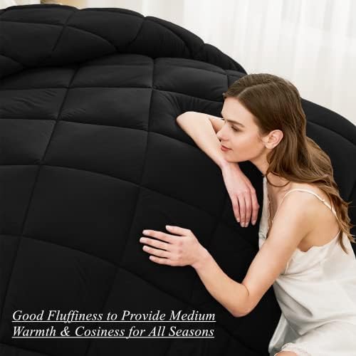 ELNIDO QUEEN Lightweight King Comforter Set - 3 Piece Black 200GSM