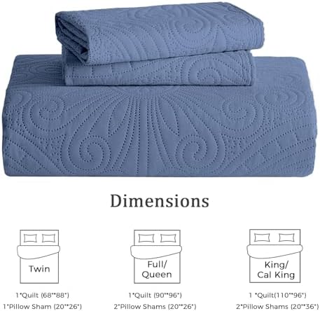 WURUIBO Quilt Set - Bluish Grey Microfiber Bedding
