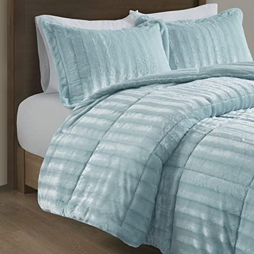 Madison Park Duke Luxe Faux Fur Comforter Set Aqua 3 Piece