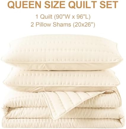 HiSnug Cream Queen Quilt Bedding Set 3 Pieces