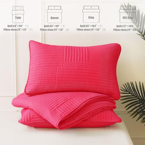 Whale Flotilla Ultra Soft Queen Quilt Set Hot Pink Microfiber 3-Piece Bedding