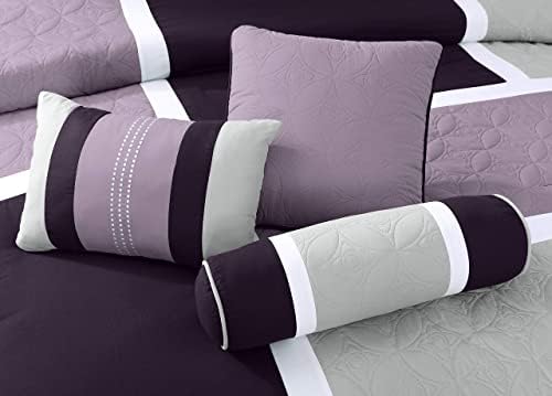 Chezmoi Upland 7-Piece Quilted Comforter Set LavenderGrayPurple California King
