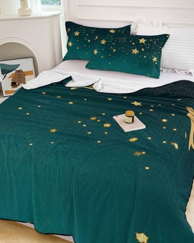 Litter Star Dream Yellow Star on Teal Blue Twin XL Quilt Set