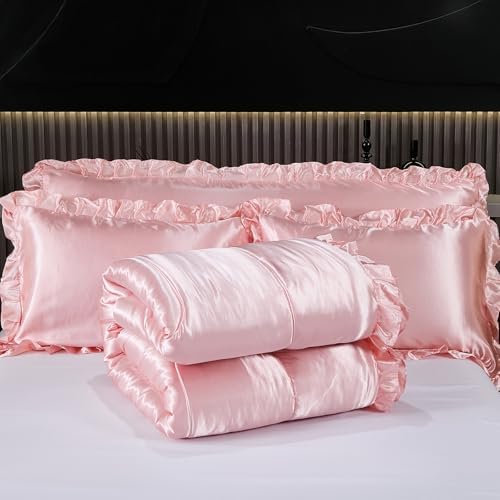Satin Comforter Set with Ruffle and Pillow Covers