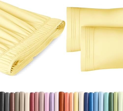 CGK Unlimited Wrap Around Dust Ruffle Bed Skirt with 2 Pillowcases Bundle - Yellow
