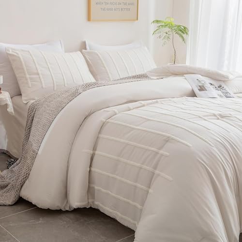 3Pcs Tufted Duvet Cover Set Ivory Twin XL