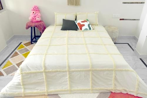 5 Piece Boho Tufted Duvet Cover Set - White Dot Pattern 1