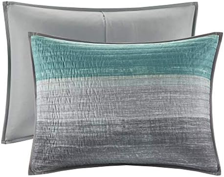 Madison Park Essentials Saben Reversible Quilt Set - Geometric Stripes Aqua 8 Piece
