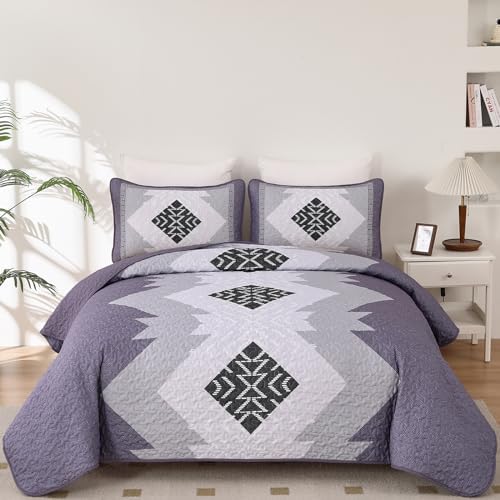 Dintszyayue Boho Quilt Set Queen 3 Pieces Purple Aztec