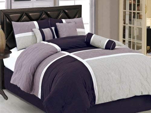Chezmoi Upland 7-Piece Quilted Comforter Set LavenderGrayPurple California King
