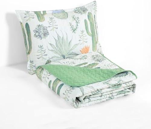 Chezmoi Gregory 2-Piece Quilt Set - Green Blue Cactus Print