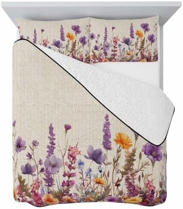 Purple Lavender Daisy Quilt Set Twin XL with 2 Pillow Shams