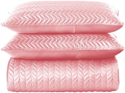 Whale Flotilla Silky Soft Satin Quilt Set Queen Size Pink