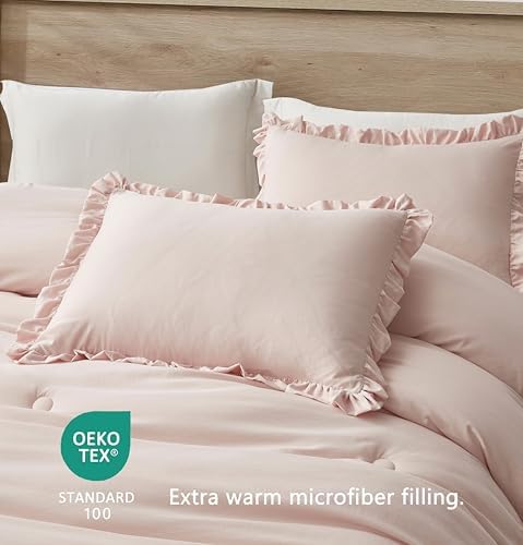 Chezmoi Collection Nora 3-Piece Comforter Set Queen Blush