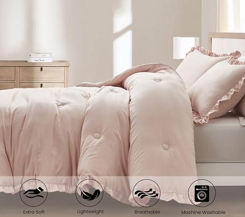 Chezmoi Collection Nora 3-Piece Comforter Set Queen Blush