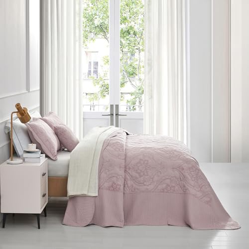 CHIXIN Oversized King Bedspread Set - Damask Paisley Pattern 4 Piece Reversible