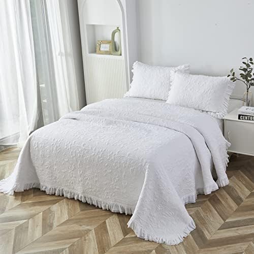 Brandream 5-Piece White Quilt Set Cotton Queen Size