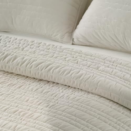 KASENTEX Queen Quilt Set 3 Pieces with Pillow Shams Light Khaki Velvet Bedding