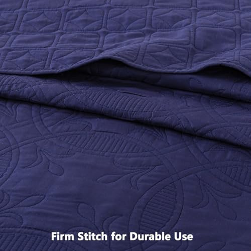 Yogeneg Navy Blue Queen Quilt Set with Pillow Shams