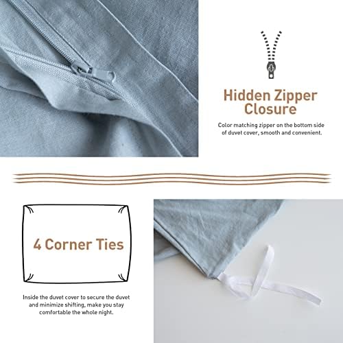 BISELINA French Linen Duvet Cover Set - King Size Dusty Blue