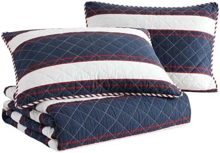 Nautica Twin Quilt Set with Reversible Striped Design