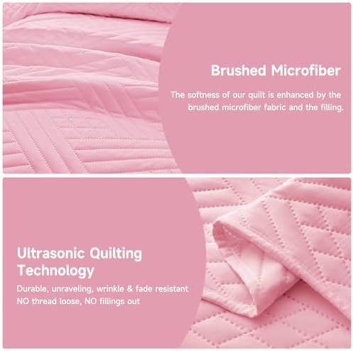 Lavsiry Pink Striped Quilt Set for California King Bed