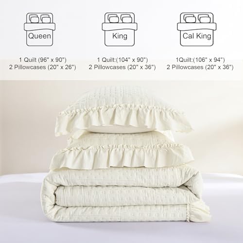 DJY Beige Ruffled Quilt Set 3 Pieces All Season