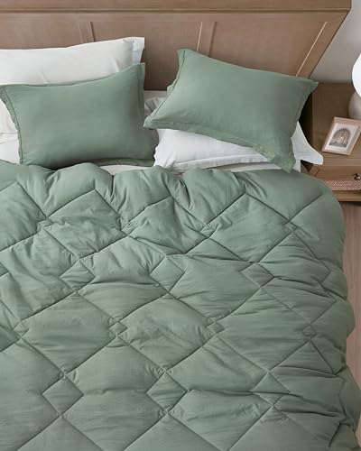 Chezmoi Logan Sage Green Comforter Set Twin XL