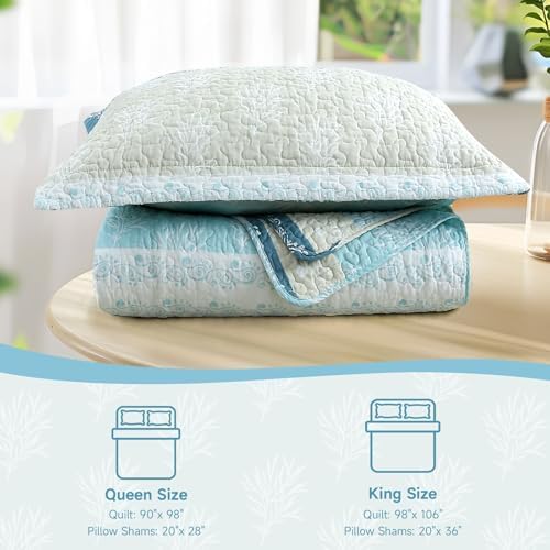 UYOF King Quilt Set - 100 Cotton Reversible Comforter with Shams