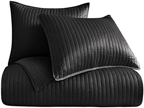 Indigo Hill Satin Quilt Set 3 Piece Super Queen Size Black