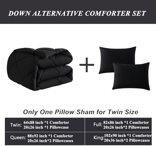 ELNIDO QUEEN Lightweight King Comforter Set - 3 Piece Black 200GSM