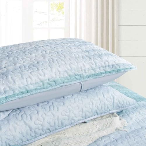 Nanko King Size Quilt Set 3 pcs Grey Teal Blue Striped