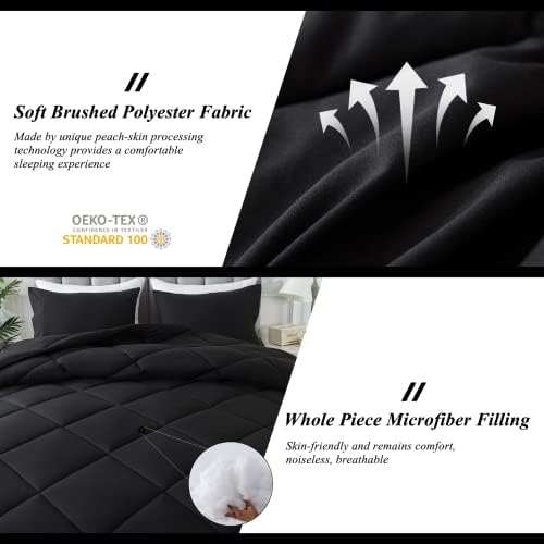 ELNIDO QUEEN Lightweight King Comforter Set - 3 Piece Black 200GSM