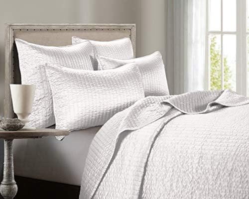 Indigo Hill Satin Quilt Set 3 Piece Super Queen White
