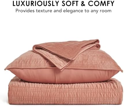 EVERGRACE Velvet Quilt Set Queen Size Pink Clay