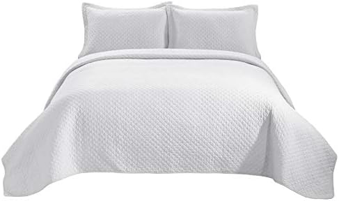 Chezmoi Avon 2-Piece Diamond Stitch Quilt Set Twin White 1