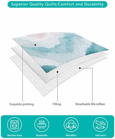 Teal Green Coastal Quilt Set Twin XL with Pillow Covers
