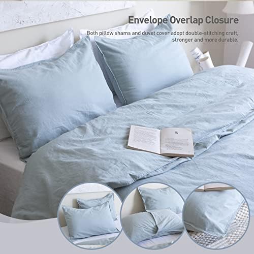 BISELINA French Linen Duvet Cover Set - King Size Dusty Blue