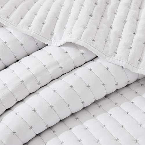 WDCOZY White Cross Stitch Quilt Set Twin Size