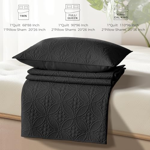 WURUIBO KingCal King Quilt Set Black Microfiber