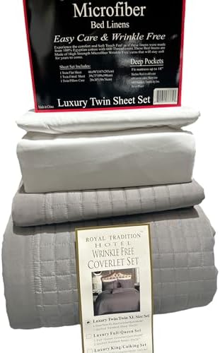 5-Pcs Bedspread Set Twin XL Grey Checkered