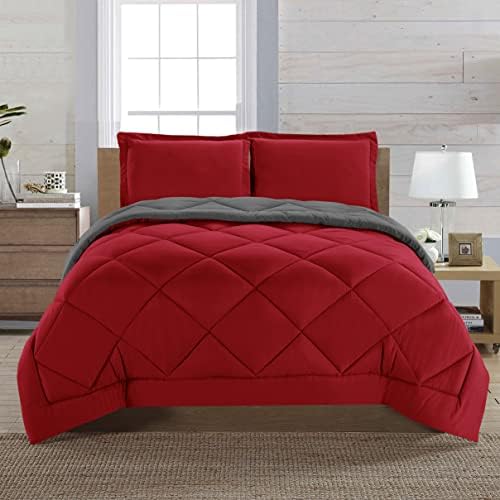 Elegant Comfort Reversible 3-Piece Comforter Set Twin RedGray