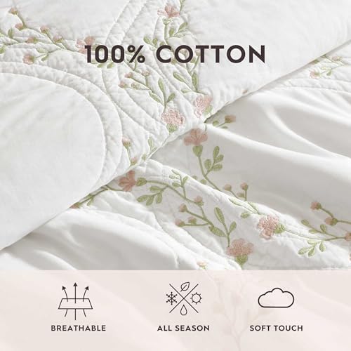 Laura Ashley Twin Quilt Set with Floral Embroidery
