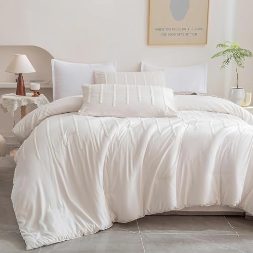 3Pcs Tufted Duvet Cover Set Ivory Twin XL
