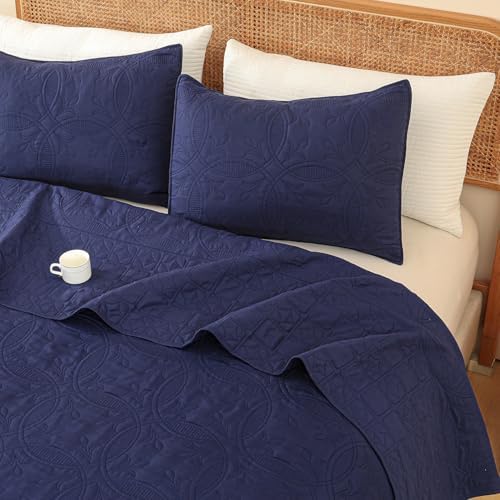 Yogeneg Navy Blue Queen Quilt Set with Pillow Shams